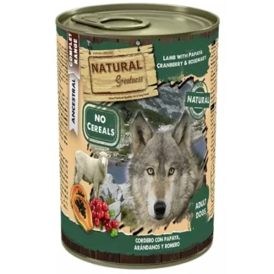 Comida húmeda Natural Greatness Perro Cordero con Papaya, Arándanos y Romero