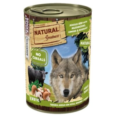 Comida húmeda Natural Greatness Perro Ternera Angus con Setas, Jengibre y Romero