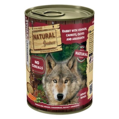 Comida húmeda Natural Greatness Conejo con Venado, Zanahorias, Aceitunas y Amaranto