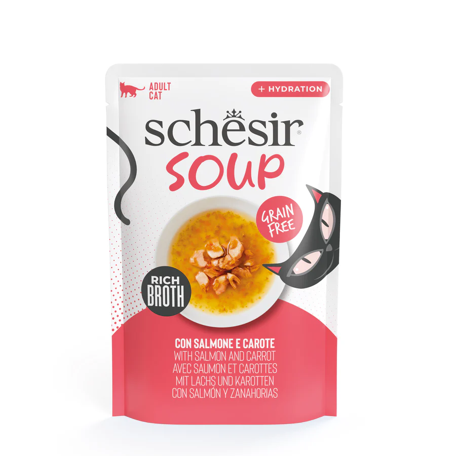 Comida húmeda Schesir Gato Sopa Salmón Salvaje Rosa y Zanahoria